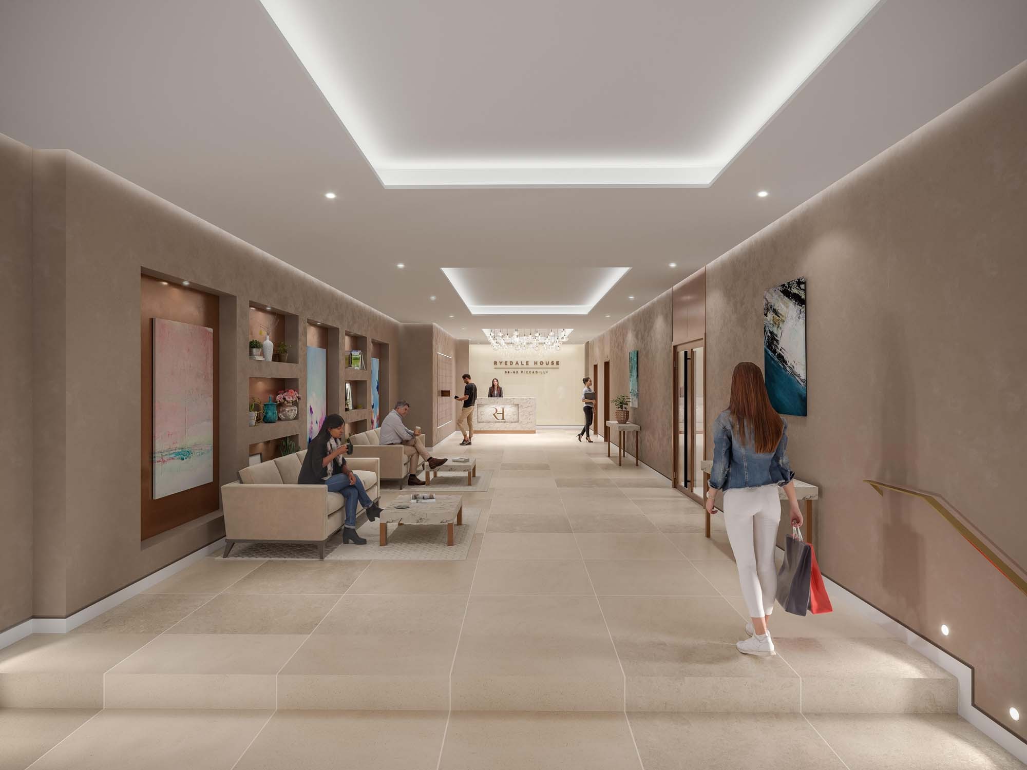 Hotel style lobby with 12 hour concierge service